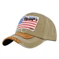 Cappellino da baseball vintage kaki in cotone lavato con ricamo bandiera americana - Regolabile / Cachi
