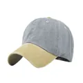 Détail d'une casquette vintage délavée montrant le tissu gris et la visière kaki contrastée - Réglable 54-59 / Kaki et Gris