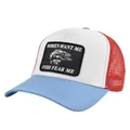 Detail of the tricolor trucker hat featuring a fish patch and breathable red mesh - Adjustable (54-59) / Blue White Red