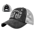 Vintage paardenstaart mesh trucker pet met borduursel en gekruiste bandjes achteraan - Verstelbaar / Zwart