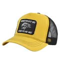 Yellow and black mesh trucker hat with Women Want Me Fish Fear Me fishing patch - Adjustable (54-59) / Yellow and Black