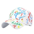 Weiße Basecap mit bunten Graffiti-Kunstdrucken und Hope-Peace-Love-Texten - Verstellbar 54-59cm / Weiß