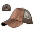Berretto da baseball con glitter e coda di cavallo in bronzo con rete per donna estiva - 54-59CM / caffè