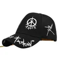 Casquette de baseball Route 66 noire avec broderie 3D, graffitis et lanière jaune - Noir & Sangle Jaune
