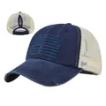 Berretto da baseball in rete con bandiera americana e apertura per coda di cavallo - Regolabile 54-59 / Blu navy