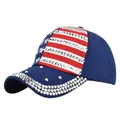 Detail of USA flag baseball cap featuring navy fabric with sparkling silver rhinestones - 54-59cm (Adjustable) / Navy Blue