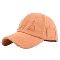 Detalle de gorra de béisbol vintage con bordes deshilachados y parches desgastados - Ajustable 54-59 / Naranja