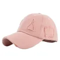 Detail of pink distressed baseball cap showing frayed patches and washed cotton texture - Adjustable 54-59 / Pink