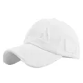 Detailed view of the distressed edges and ripped fabric on a white cotton baseball cap - Adjustable 54-59 / White