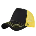 Detail view of the black and yellow trucker hat with wave stitching and breathable mesh - Adjustable / Black & Yellow Contrast