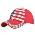 Red white and blue US flag baseball cap with sparkling silver rhinestone embellishments - 54-59cm (Adjustable) / Red