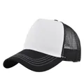 Detail of breathable mesh back and curved brim on black and white trucker cap - Adjustable / Black and White Patchwork