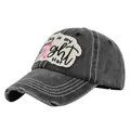 Gorra de béisbol de algodón carbón desgastada con bordado 3D y parche de lazo rosa - Ajustable / Negro Lavado (My Fight Hat)