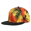 Dettaglio del cappello snapback con stampa silhouette palme tropicali e sfumatura arancio - Regolabile 54-59cm / Silhouette di Palma Tramonto Tropicale