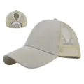 Casquette de baseball en maille unie pour femme avec trou pour queue de cheval et velcro - Réglable 54-59 / Blanc Cassé