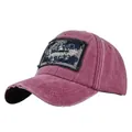 Vintage washed purple pink baseball cap with distressed brim and embroidered patch - Adjustable / Burgundy