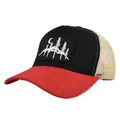 Dreifarbige Trucker-Kappe mit rotem Schirm und Forest-Stickerei-Aufnäher - 54-59cm (Einstellbar) / Rot/Schwarz/Beige Dreifarbig