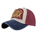 Vintage navy and red tricolor MOTORS RACING baseball cap with distressed details - Adjustable / Navy Blue and Wine Red