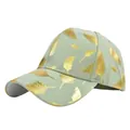 Sage green baseball cap featuring gold foil feather patterns and a curved brim design - Adjustable / Light Green