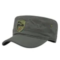 Detail of 3D embroidered eagle patch and brass eyelets on olive green cadet hat - Adjustable (54-59) / Green