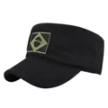 Black cotton military cadet cap with green embroidered patch logo in a 45-degree side view - Adjustable 54-59 / Black