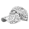 Graffiti honkbalpet met zwarte monstertekeningen op witte stof voor een stoere look - Verstelbaar 54-59 / Wit