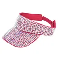 Detail of rose pink sun visor with colorful rhinestones and adjustable velcro strap - Adjustable / Red with Multicolor Rhinestones
