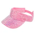 Detailed view of pink rhinestone sun visor with adjustable hook and loop closure - Adjustable / Pink