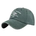 Close-up of vintage dark green baseball cap with white embroidery on washed cotton fabric - Adjustable / Army Green