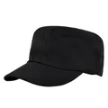 Detailed view of black cotton cadet cap showing twill fabric texture and flat top design - Adjustable / Black