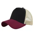 Three-color mesh trucker hat in black, burgundy and beige with breathable back mesh - Adjustable / Black/Wine Red/Beige