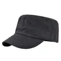 Detailed side view of black cotton twill cadet cap showing reinforced stitching and flat top - Adjustable / Dark Gray