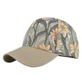 Detail van de kaki rand en baseballpet met zonnebloempatronen en twill textuur - Gele Zonnebloem Kleurblok Stijl (2)
