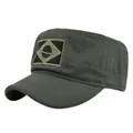 Olive green canvas cadet cap featuring structured embroidered geometric patch detail - Adjustable 54-59 / Green