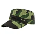 Detail view of the durable jungle camouflage pattern on the cotton flat top military cap - Adjustable / Jungle Camouflage