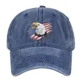 Close-up of vintage navy blue eagle embroidery and American text on a baseball cap - Adjustable 54-59 / Navy Blue
