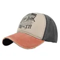 Detail of vintage Route 66 baseball cap with distressed brim and embroidered text design - Adjustable / Orange