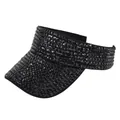 Women's black sun visor hat featuring full black rhinestone embellishments and open top - Adjustable / Black