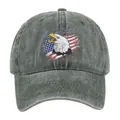 Detail of vintage washed gray baseball cap featuring eagle and American flag embroidery - Adjustable 54-59 / Army Green