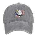 Detailed macro of vintage American eagle embroidery and flag print on a grey mesh cap - Adjustable 54-59 / Gray