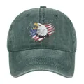 Close-up of vintage eagle embroidery and American flag on green washed cotton cap - Adjustable 54-59 / Grass Green
