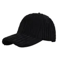 Detailed close-up of black corduroy baseball cap texture and premium fabric finish - Adjustable 54-59 / Black
