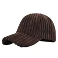 Detailed view of the dark brown corduroy texture and curved brim on a baseball cap - Adjustable 54-59 / Coffee