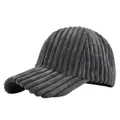 Classic dark grey corduroy baseball cap with vertical ribbed texture for autumn and winter - Adjustable 54-59 / Dark Gray