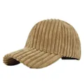 Close-up of the vertical striped corduroy texture on the khaki winter baseball cap - Adjustable 54-59 / Khaki