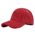 Detailed macro view showing the thick corduroy texture and stitching of the red baseball cap - Adjustable 54-59 / Red