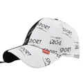Detail of SPORT print and red woven label on side of black and white baseball cap - Black and White (Black Strap)