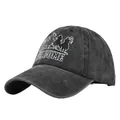 Detalle de la gorra de béisbol de mezclilla negra lavada con bordado de vaquero blanco - Ajustable / Negro