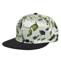 Detailed view of the pear fruit floral print on the satin crown of this flat brim cap - Adjustable 54-59 / Light Green Pear Floral Style