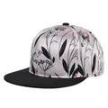 Detail showing pink floral satin fabric texture and premium stitching on a snapback cap - Adjustable 54-59 / Light Pink Black and White Floral Style